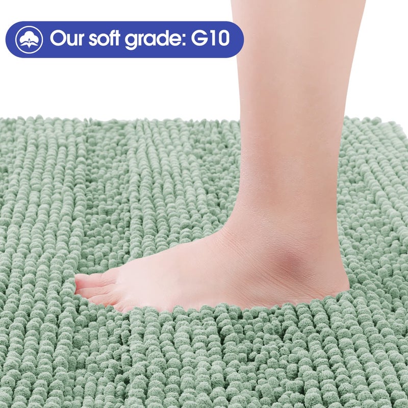 ACCUMTEK Tauso Striped Sage Green Bathroom Rug Set 3 Pieces Ultra Soft, Non Slip Chenille Toilet Mat, Absorbent Plush Shaggy Bath Mats for Bathroom, Bedroom, Kitchen - Image 2
