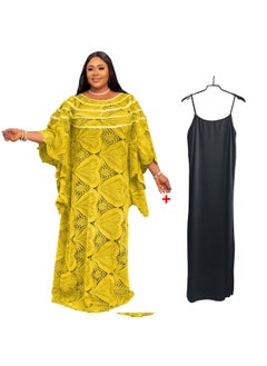 Generic African Womens Loose-Fit Long Dresses Elegant Commuting Dresses With Embroidered Lace Green Vestidos De Mujer Green + sling  - Image 2