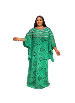 Generic African Womens Loose-Fit Long Dresses Elegant Commuting Dresses With Embroidered Lace Green Vestidos De Mujer Green + sling  - Image 3