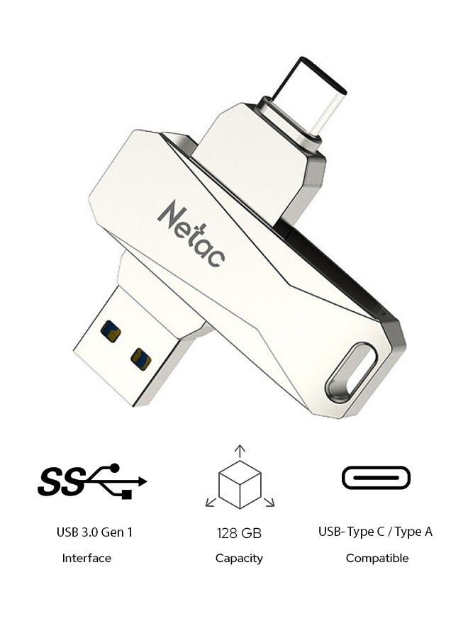 Netac 128GB USB 2in1 USB 3.0 Gen 1 and Type-C / Type A External Flash Drive High-Capacity Small 360°Rotatable for Computer Smartphones Mac Windows Pad - U782C | 128 GB - Image 1