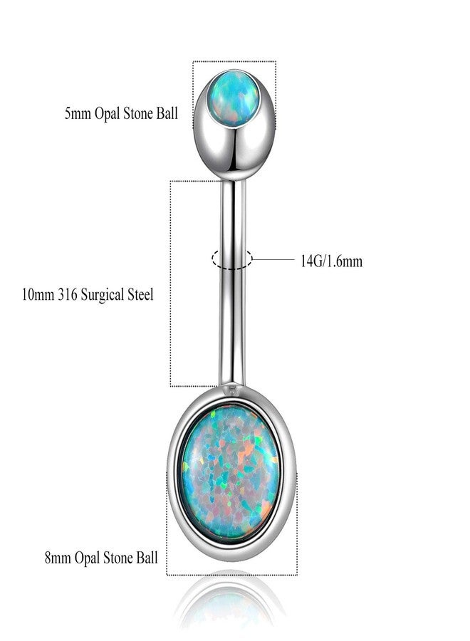 Lantine Real Opal Belly Rings Surgical Steel Belly Button Rings Opal 14G Double Jeweled Opal Navel Rings - Image 2