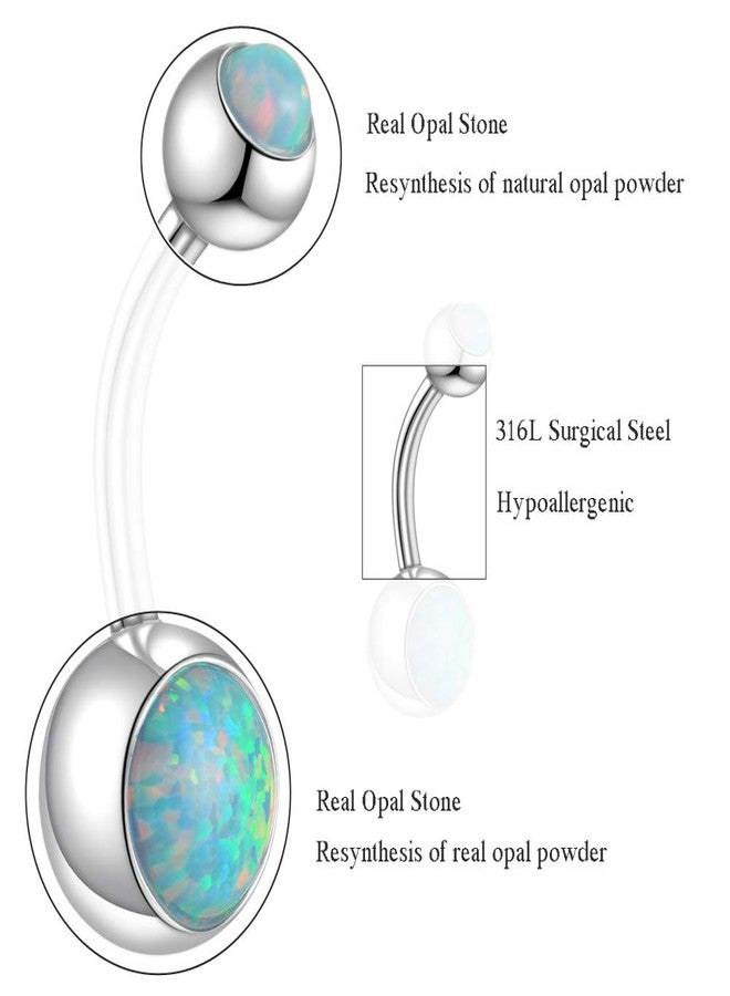 Lantine Real Opal Belly Rings Surgical Steel Belly Button Rings Opal 14G Double Jeweled Opal Navel Rings - Image 5