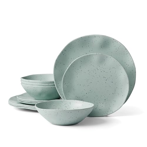 Oneida 895952 Terrazzo Melamine Mint 12 Piece Dinnerware Set, Lightweight Melamine Material - Image 1