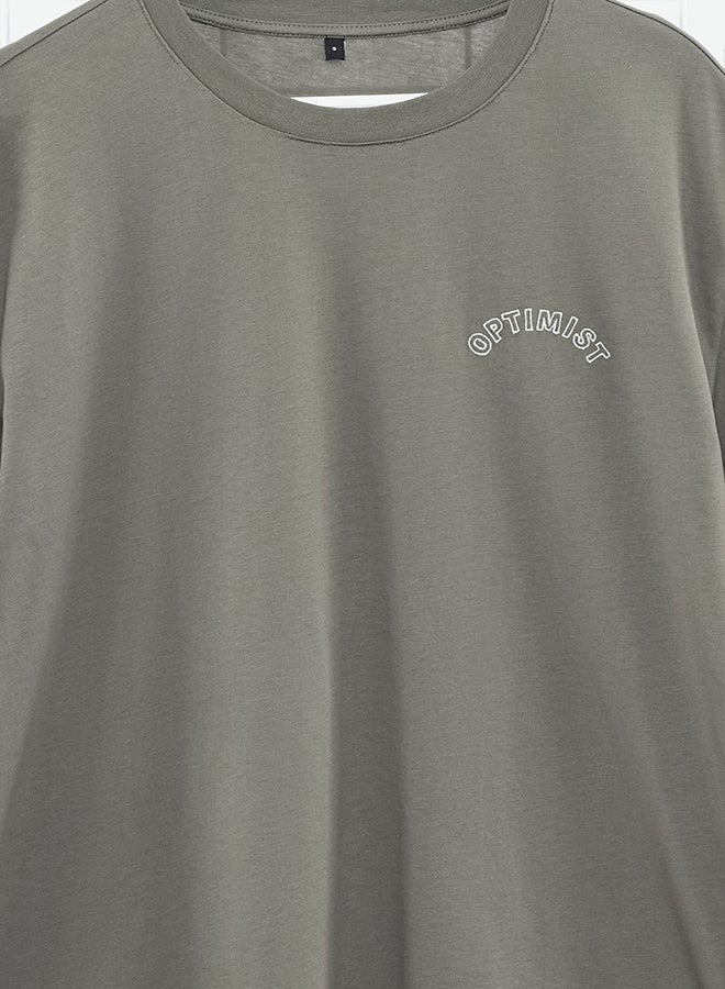 Anthracite Relaxed/Comfortable Cut More Sustainable Text Embroidered 100% Organic Cotton T-shirt