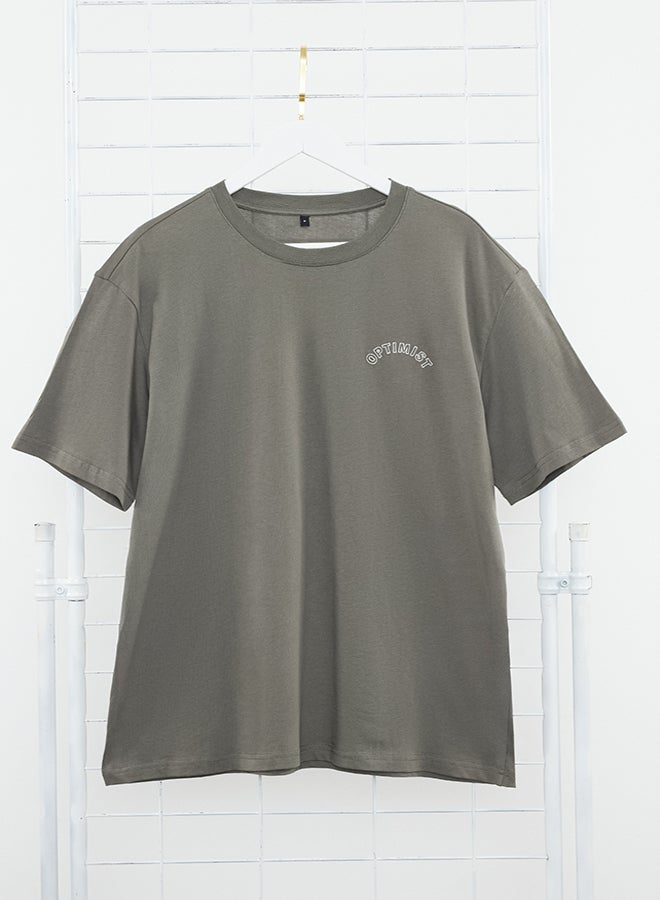 Anthracite Relaxed/Comfortable Cut More Sustainable Text Embroidered 100% Organic Cotton T-shirt