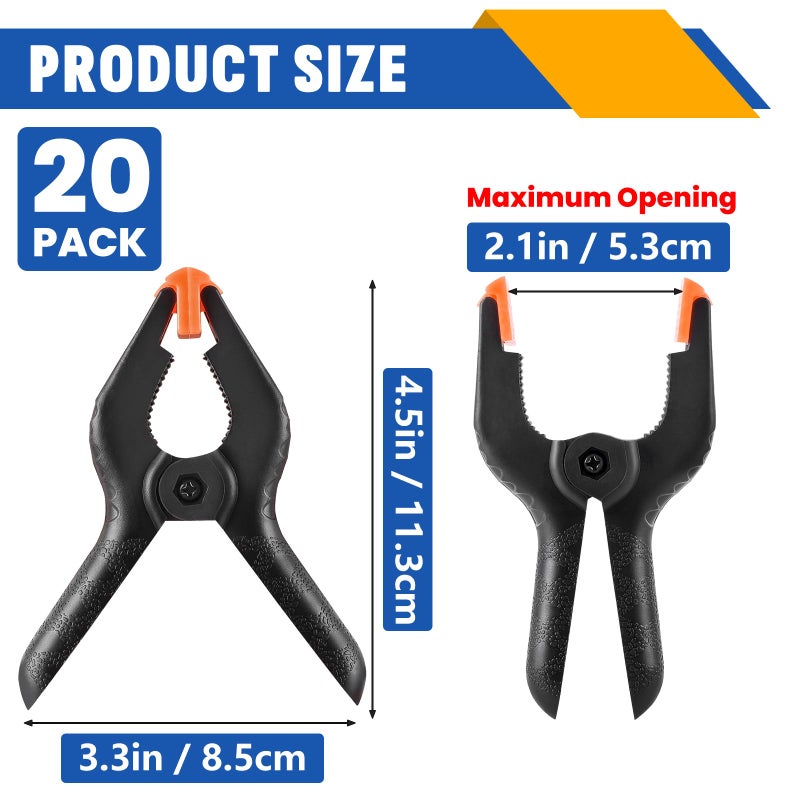 NUITPY 20 Pack 4.5 inch Plastic Spring Clamps, Black Heavy Duty Clips, Backdrop Clips, Woodworking Clamps, Plastic Clamps for Crafts, Backdrop Stand, Woodworking, Photography - Image 2