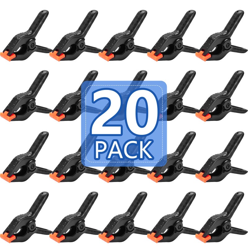NUITPY 20 Pack 4.5 inch Plastic Spring Clamps, Black Heavy Duty Clips, Backdrop Clips, Woodworking Clamps, Plastic Clamps for Crafts, Backdrop Stand, Woodworking, Photography - Image 1