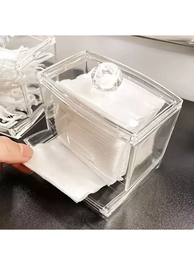 Acrylic Swab Storage Box With Lid Portable Cosmetic Organizer For Makeup Remover Pads - Image 1