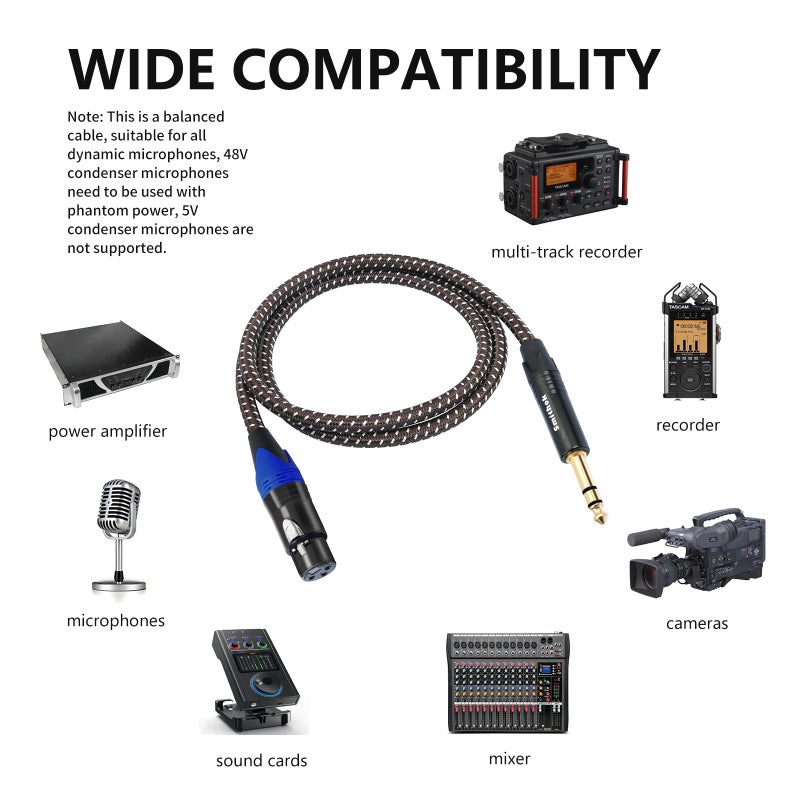 Smithok 2Pack 1/4" to XLR Cable,Heavy Duty Nylon Braided,Gold Plated Plug,Balanced 1/4" TRS (Quarter Inch 6.35mm) to 3pin XLR Female Patch Cable, Microphone Cable, for Speaker,Mixer-6.6ft - Image 4