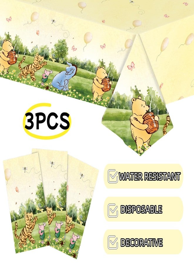 32 SPIRITS 3PCS Classic Winnie Baby Shower Table Cloth Neutral Pooh Party Tablecloth for Girl Boy Disposable Plastic Table Cover First Birthday Gender Reveal Supplies（54x108in） - Image 3