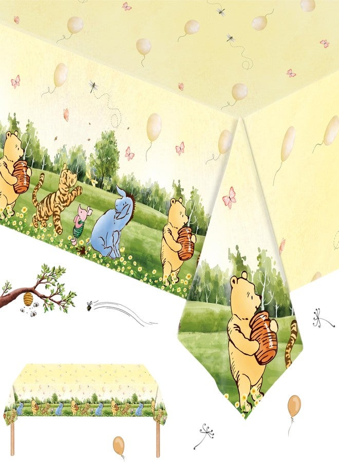32 SPIRITS 3PCS Classic Winnie Baby Shower Table Cloth Neutral Pooh Party Tablecloth for Girl Boy Disposable Plastic Table Cover First Birthday Gender Reveal Supplies（54x108in） - Image 1