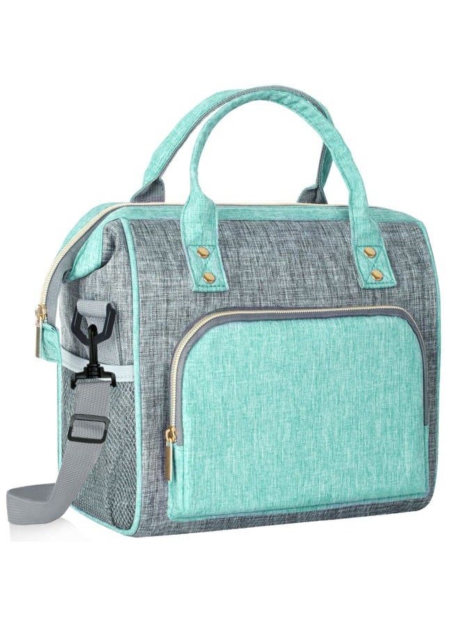 IDEATECH Insulated Lunch Bag Women, Leakproof Large Lunch Box, Reusable Lunch Cooler Bag with Adjustable Strap, Lunch Tote Bag for Work Women, Teal Lunch Tote Bags Gifts for Women, Mom (Green) - Image 1