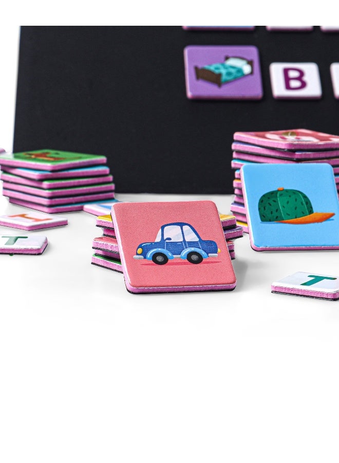 PlayNation Play Nation Spell Word 3-Letter Alphabet Magnetic Educational Game Learning Set for Kids of 3 Years+, 104 Pieces Magetic Tiles with Magnetic Wipe Board, Pen and Duster - Multicolor - Image 5