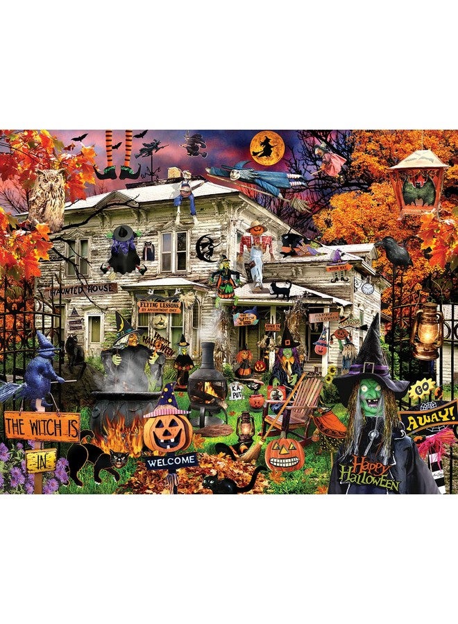 White Mountain Witches Welcome Halloween Puzzles 1000 Pieces Haunted House Jigsaw Puzzle for Fall and Autumn - Image 1