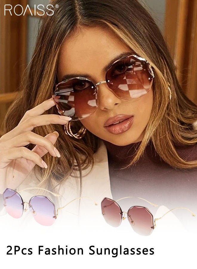 roaiss 2 Pcs Polygon Sunglasses for Women, UV400 Protection Sun Glasses, Fashion Decorative Eyewear for Outdoor Party Street Photography, 59mm - Image 1