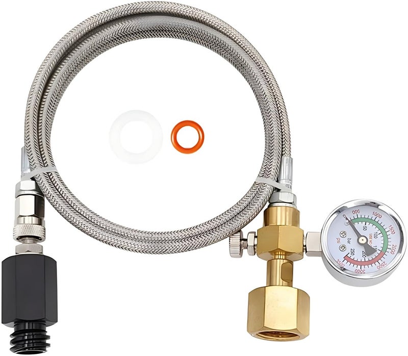 VaVoger Upgraded Soda Machine Co2 Adapter Stainless Steel Hose with Larger Pressure Gauge, CGA320 Co2 Tank Direct Hose Adapter to Jet/One Touch/Fizzi/Aqua Fizz Soda Water Machine (60 inch) - Image 1