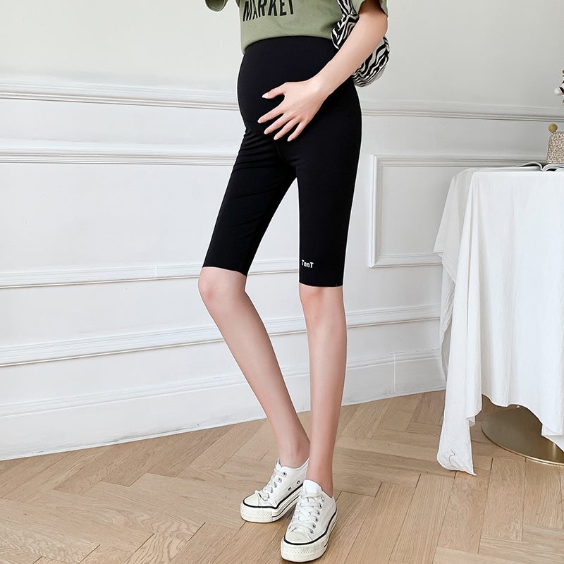 Maternity Shark Shorts Summer Thin Belly Support Yoga Capri Black - Image 1