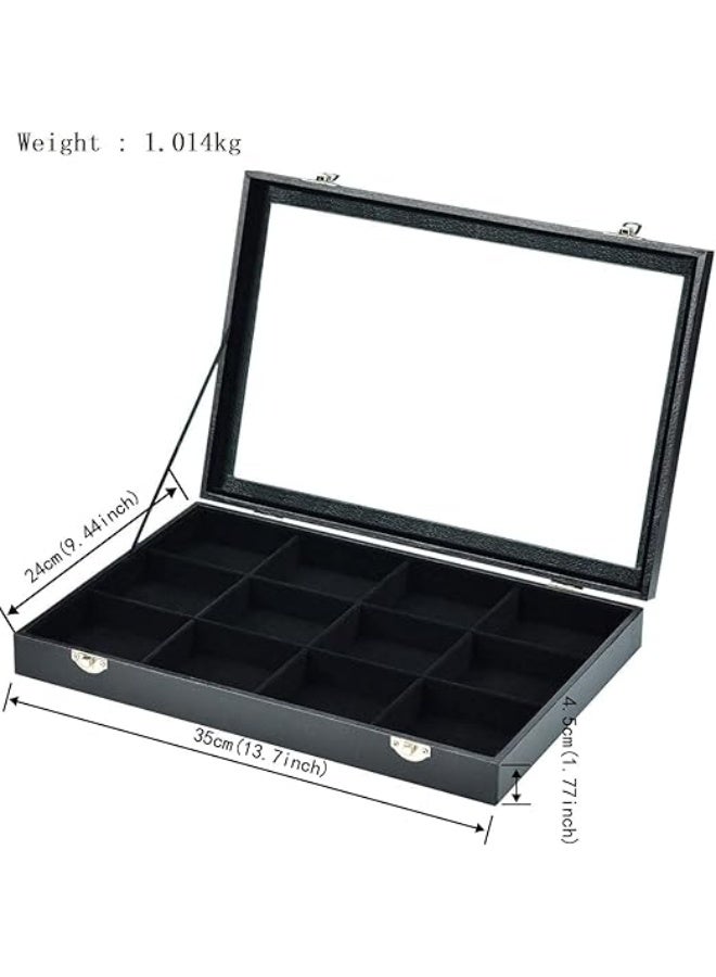 Padom Removable Jewelry Tray Showcase Display Stackable for Earrings Brooch Buttons Rings, necklace Black Velvet (12 Grids) - Image 2
