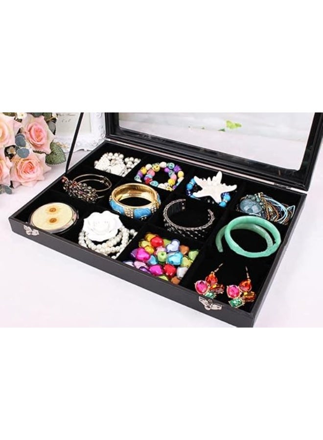 Padom Removable Jewelry Tray Showcase Display Stackable for Earrings Brooch Buttons Rings, necklace Black Velvet (12 Grids) - Image 3