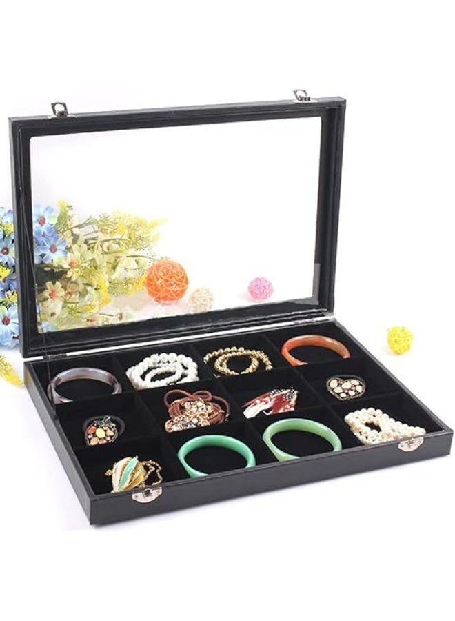 Padom Removable Jewelry Tray Showcase Display Stackable for Earrings Brooch Buttons Rings, necklace Black Velvet (12 Grids) - Image 1