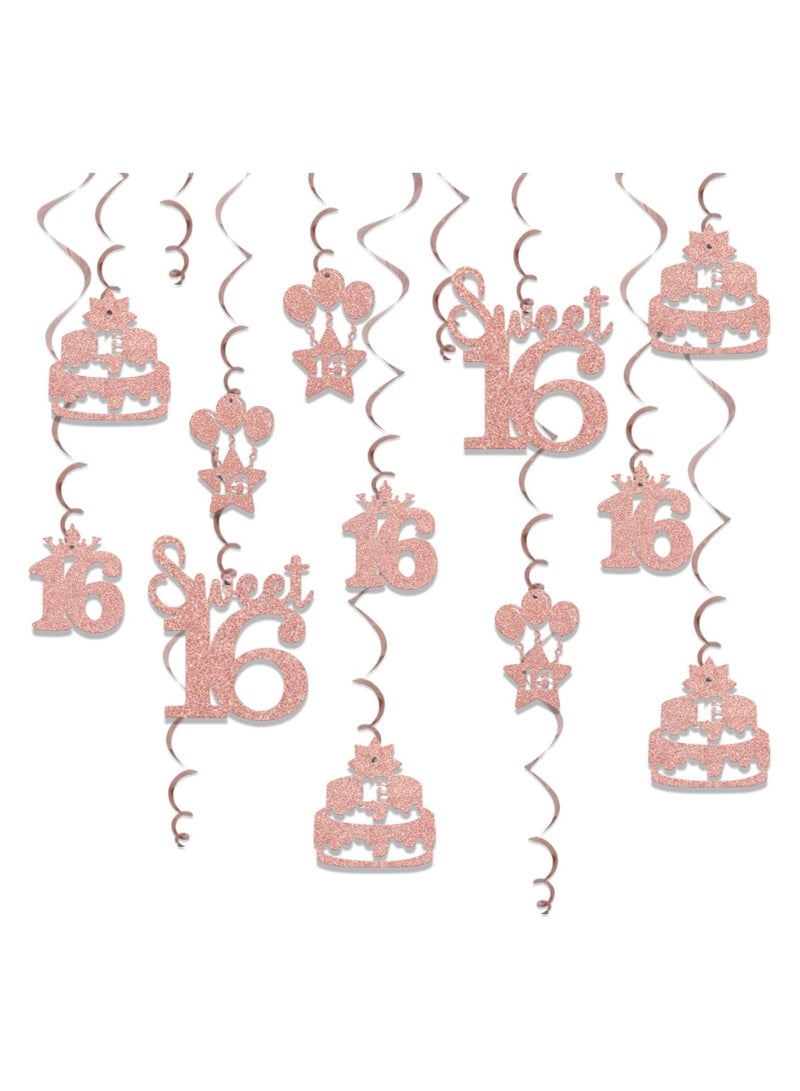 16th Birthday Hanging Swirls Decorations Girls Sweet 16 Party Decorations 16th Birthday Decorations for Girls 16 Year Old Birthday Party Decor Supplies 20 Pcs  - Image 1