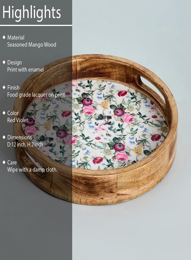 SAAGA Mango Wood Pizza Serving Tray | 12 x 2 Inch Round Wooden Snack Plate | Stylish White & Pink Food Serving Platter for Pizza Snacks & Appetizers | Home Kitchen Café & Restaurant - Image 5