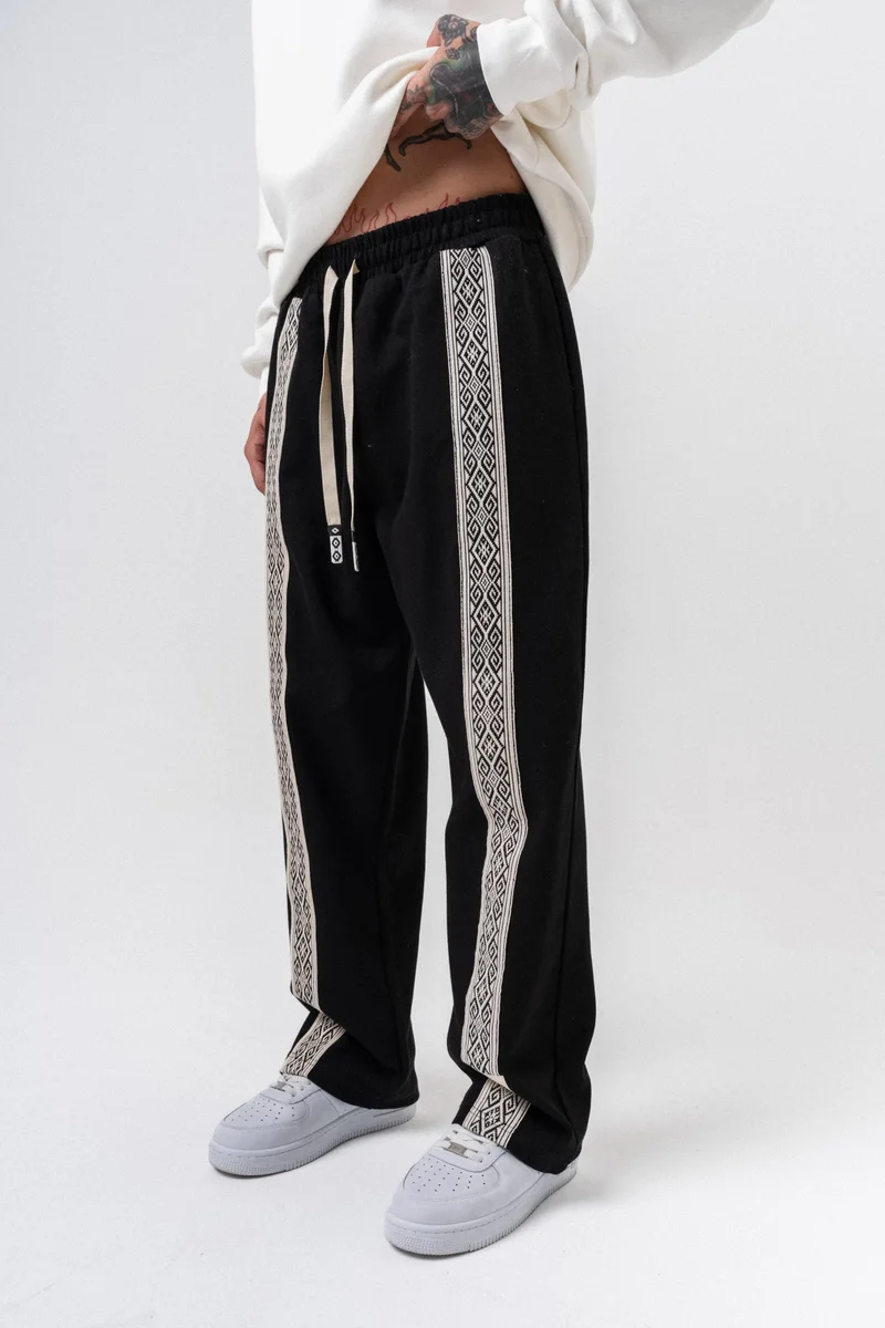 RESPIRE Men's Ethnic Striped Winter Doubleface Baggy Sweatpants Black