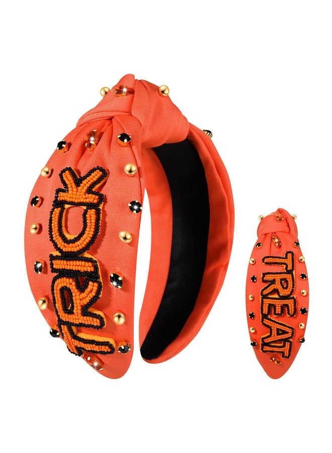 CEALXHENY Halloween Headbands For Women Halloween Accessories Beaded Boo Trick Or Treat Knotted Headband Embellished Rhinestone Pearl Top Knot Headbands Halloween Costume Party Hair Accessory - Image 1