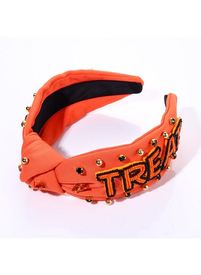 CEALXHENY Halloween Headbands For Women Halloween Accessories Beaded Boo Trick Or Treat Knotted Headband Embellished Rhinestone Pearl Top Knot Headbands Halloween Costume Party Hair Accessory - Image 2