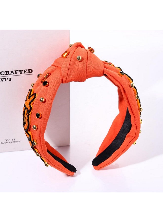 CEALXHENY Halloween Headbands For Women Halloween Accessories Beaded Boo Trick Or Treat Knotted Headband Embellished Rhinestone Pearl Top Knot Headbands Halloween Costume Party Hair Accessory - Image 3