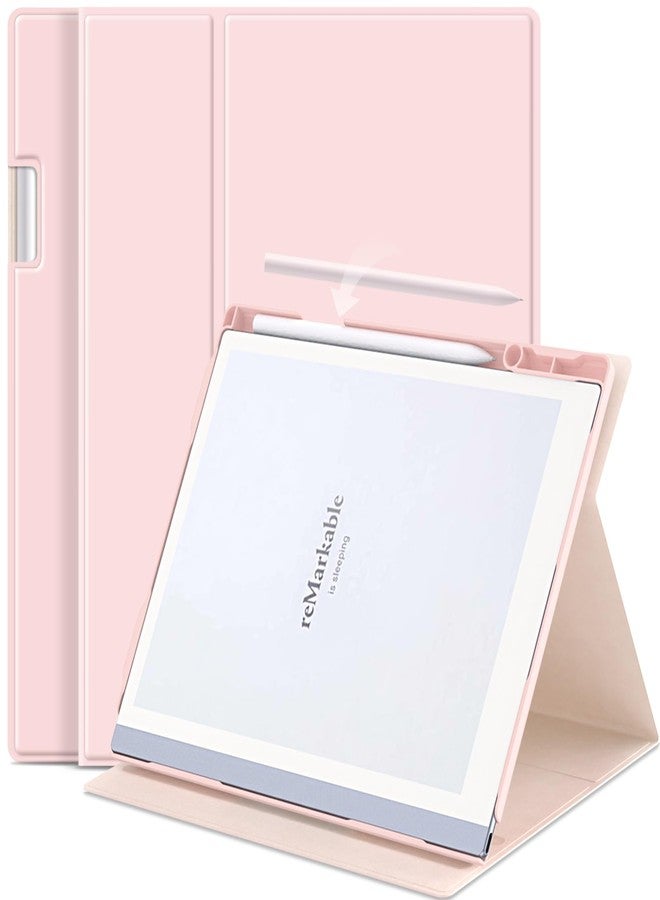 E NET-CASE Case for Remarkable 2 Paper Tablet- Multi-Viewing Adjustable Folding Book Folio Cover - with Built-in Pen Holder - for 10.3" 2020 Released (Pink) - Image 1