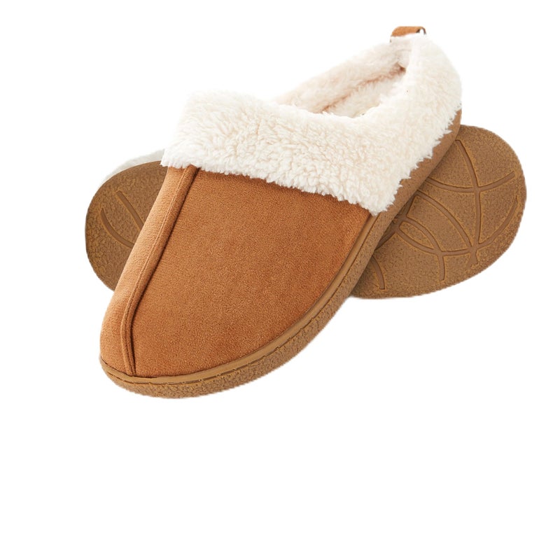 Floopi House Slippers for Women, Fur Lined Clog Womens Slippers Cozy Memory Foam with Indoor & Outdoor Anti Skid Sole (M, Chestnut-301) - Image 1