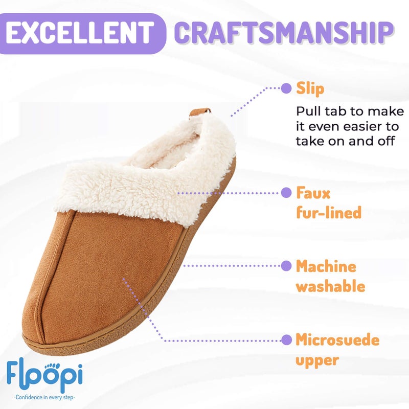 Floopi House Slippers for Women, Fur Lined Clog Womens Slippers Cozy Memory Foam with Indoor & Outdoor Anti Skid Sole (M, Chestnut-301) - Image 2
