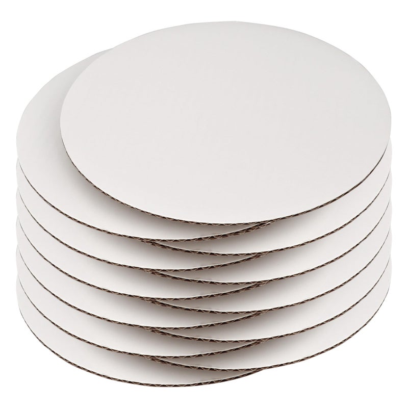 Dulinkas 8 Inch White Round Cake Boards - Circle Cardboard Base, Sturdy Corrugated, Disposable Plates 12-Pack - Image 1