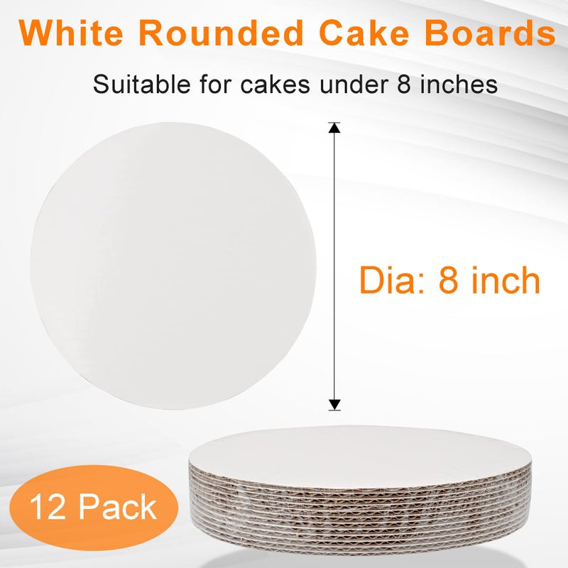 Dulinkas 8 Inch White Round Cake Boards - Circle Cardboard Base, Sturdy Corrugated, Disposable Plates 12-Pack - Image 2