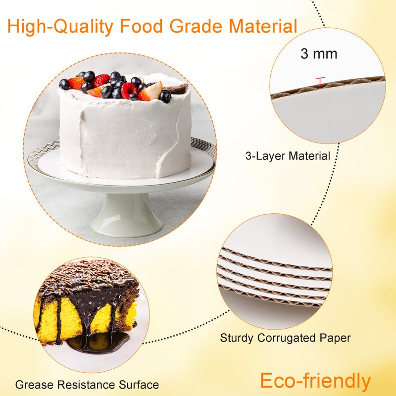 Dulinkas 8 Inch White Round Cake Boards - Circle Cardboard Base, Sturdy Corrugated, Disposable Plates 12-Pack - Image 3