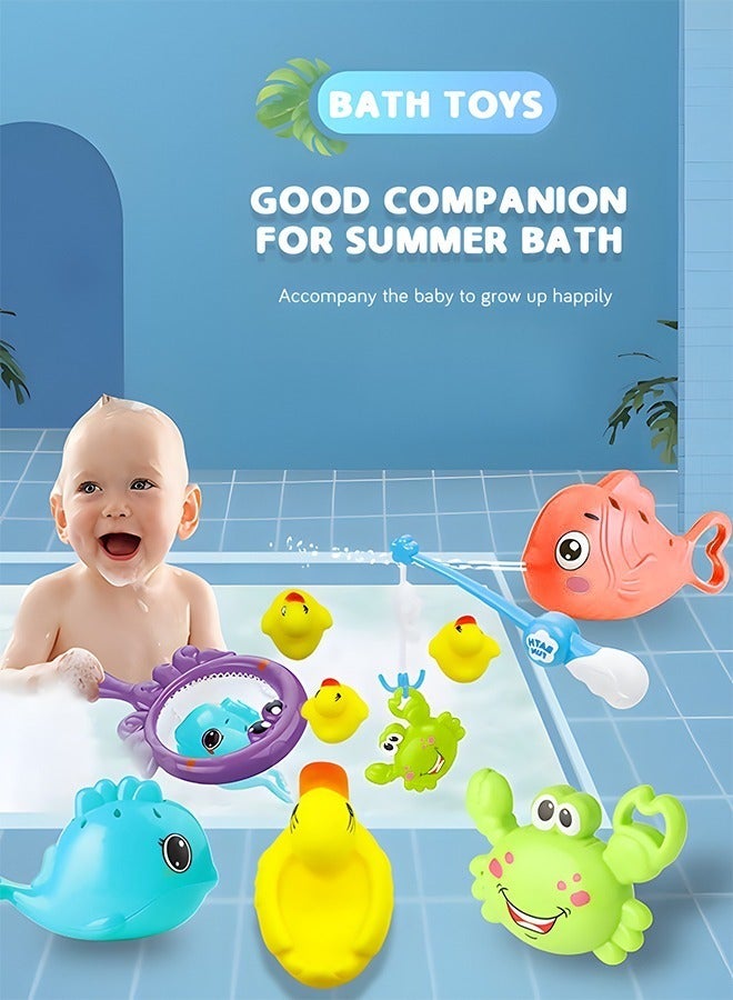 جرويك 9-Piece Bath Toys Fishing Games with Fish Net and Rod Clown Whale Crab Ducks Bathroom Time Bathtub Play for Toddlers Baby Kids - Image 2