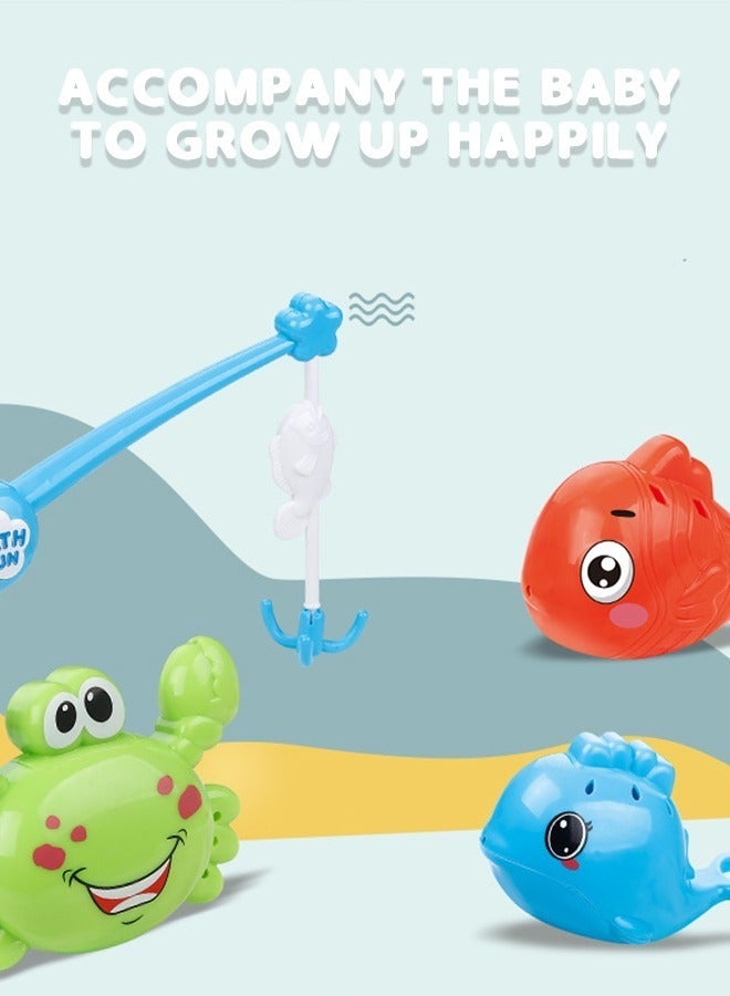 جرويك 9-Piece Bath Toys Fishing Games with Fish Net and Rod Clown Whale Crab Ducks Bathroom Time Bathtub Play for Toddlers Baby Kids - Image 3
