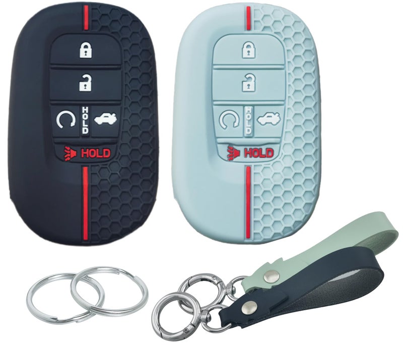 RUNZUIE 2Pcs 5 Buttons Silicone Smart Key Fob Cover for 2022 2023 2024 Honda Accord Civic Pilot HR-V CR-V Sport SI EX EX-L Touring (Black/Mint Green) - Image 2