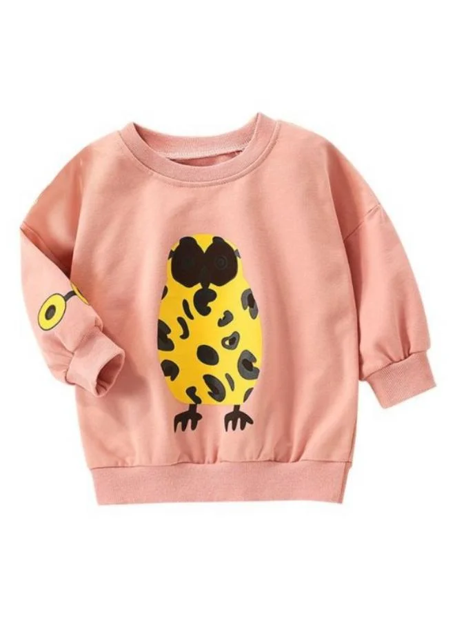 YUNIQEE Peach Printed Long Sleeve Crew Neck T-Shirt