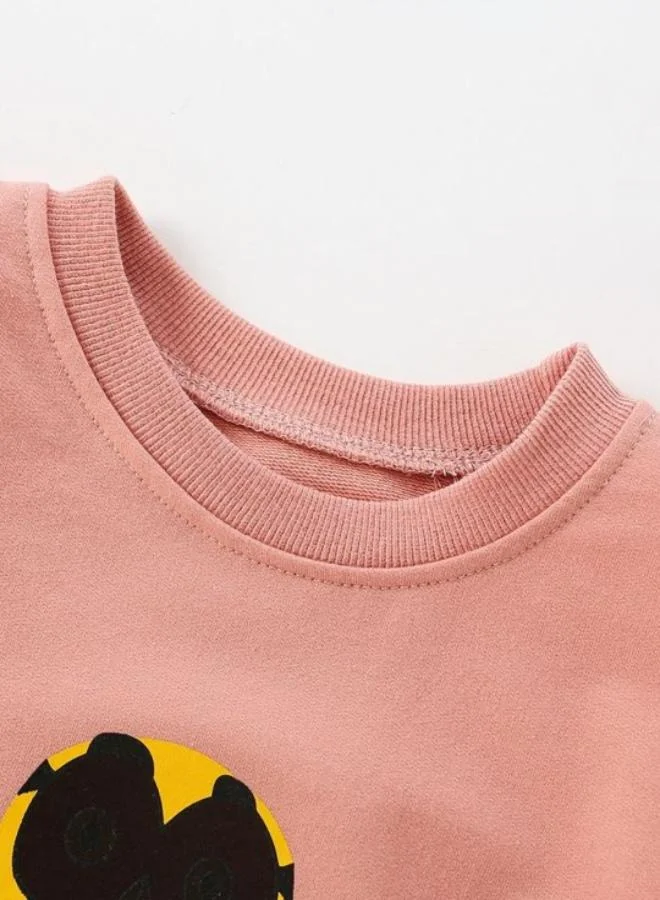 YUNIQEE Peach Printed Long Sleeve Crew Neck T-Shirt