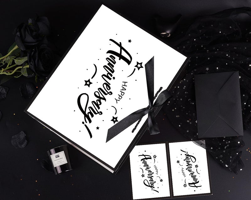 JWSCYSY 12.6" Large White and Metallic Black Happy Anniversary Paper Bag - Image 4