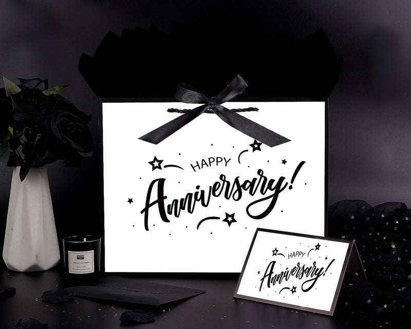 JWSCYSY 12.6" Large White and Metallic Black Happy Anniversary Paper Bag - Image 3