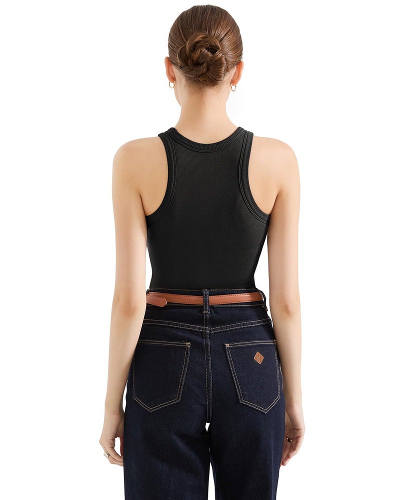 SUUKSESS Women Padded Cotton Ribbed Tank Tops Sleeveless High Neck Racerback Basic Tops(Black, XL) - Image 5