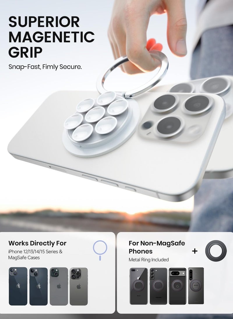 General Magnetic Suction Cup Phone Mount Compatible with MagSafe, Phone Suction Grip with Adjustable Ring Stand for iPhone 15/14/13/12 Series, Hands-Free Phone Grip Holder for TikTok Videos and Selfies, Black  - Image 2