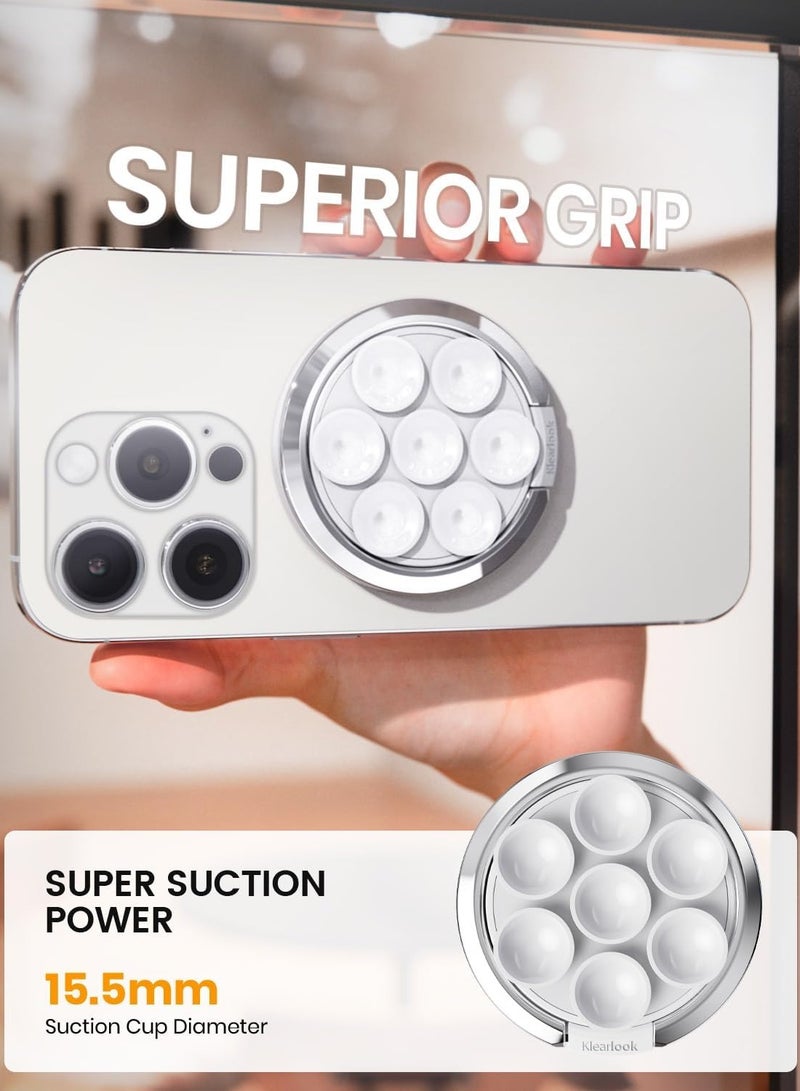 General Magnetic Suction Cup Phone Mount Compatible with MagSafe, Phone Suction Grip with Adjustable Ring Stand for iPhone 15/14/13/12 Series, Hands-Free Phone Grip Holder for TikTok Videos and Selfies, Black  - Image 4