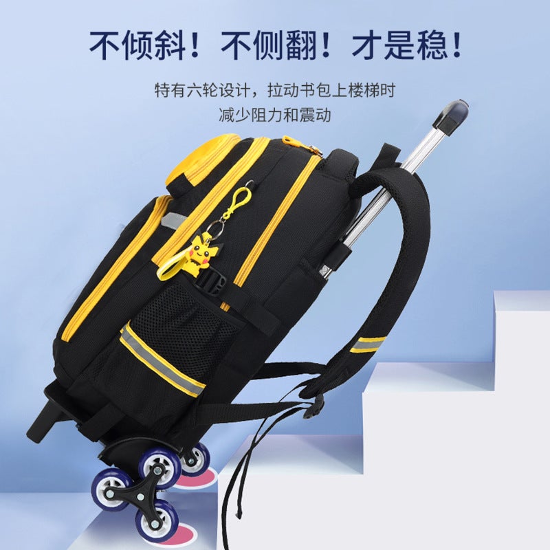 Large-Capacity Animation Cartoon Trolley Schoolbag Primary School Boys 1-3-6 Grades Can Pull Back Drag Climbing Six Wheels - Image 3