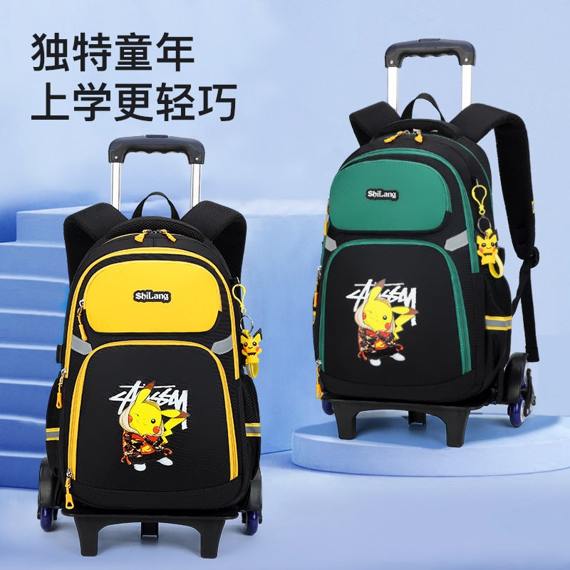 Large-Capacity Animation Cartoon Trolley Schoolbag Primary School Boys 1-3-6 Grades Can Pull Back Drag Climbing Six Wheels - Image 2