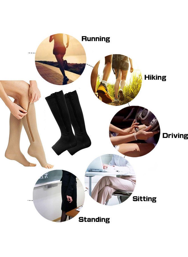 XiuWoo 2 Pair Compression Socks Zipper Leg Calf Sleeves Toeless for Running Hiking Climbing Driving Standing Flight Swelling Pain Relieve L - Image 3