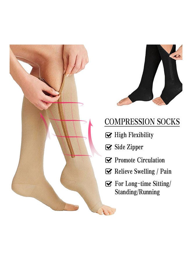 XiuWoo 2 Pair Compression Socks Zipper Leg Calf Sleeves Toeless for Running Hiking Climbing Driving Standing Flight Swelling Pain Relieve L - Image 2